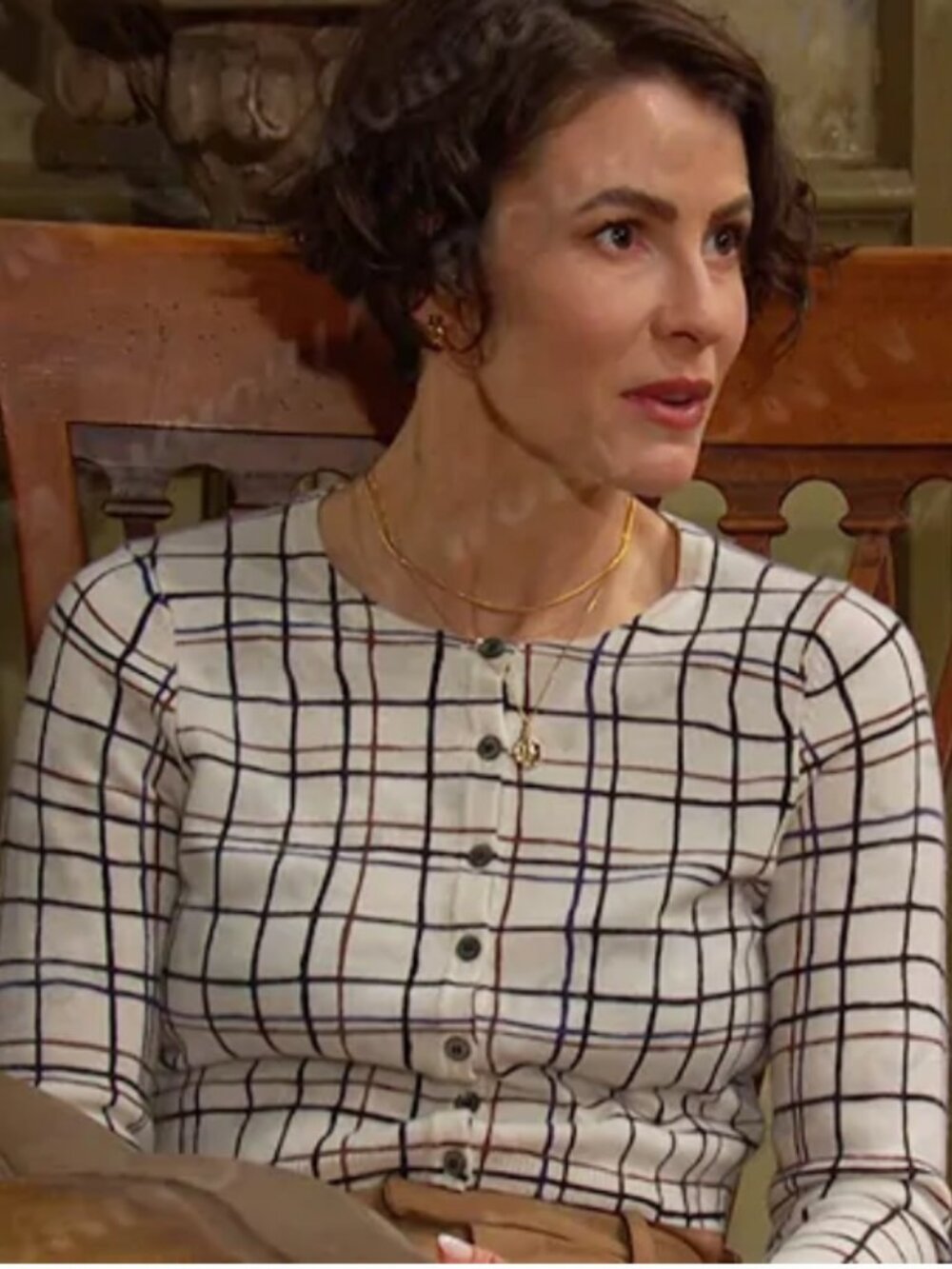 STAUD Deanna Cropped Sweater Cardigan Windowpane Plaid Small